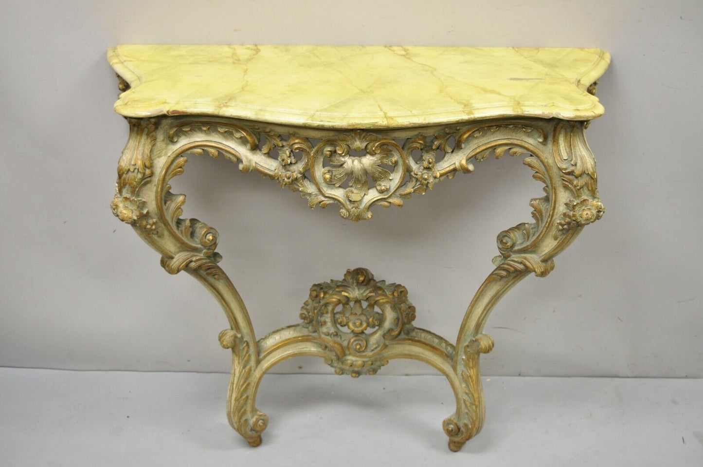 Antique Italian Rococo Carved Giltwood Wall Mount Console Hall Table