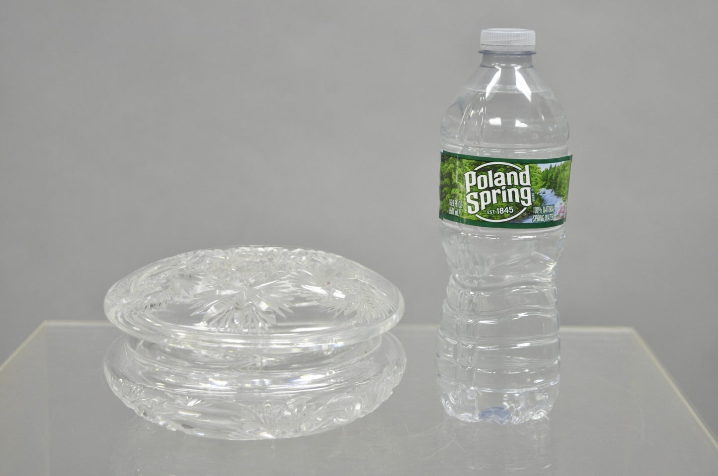 Vintage Art Deco Bohemian Cut Crystal Glass Czech Ladies Vanity Powder Jar