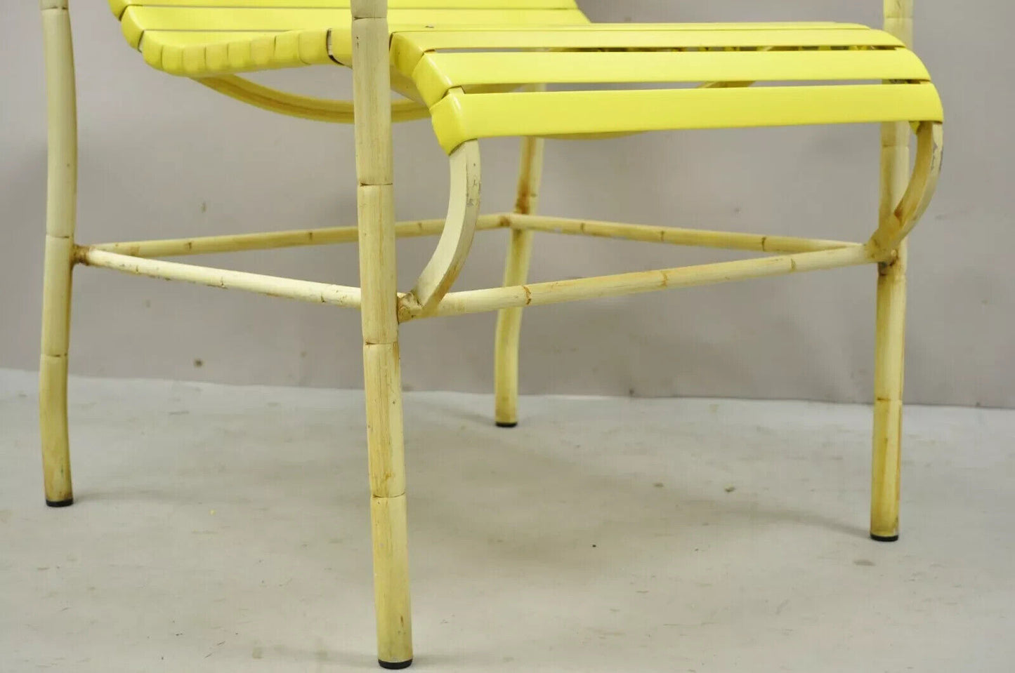 Vintage Faux Bamboo Aluminum Yellow Hauser Pool Patio Dining Chairs - Set or 4