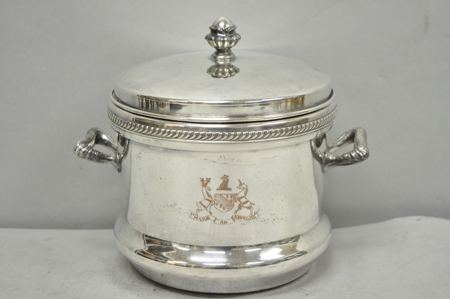 Vintage FB Rogers English Regency Silver Plated Coat of Arms Covered Ice Bucket