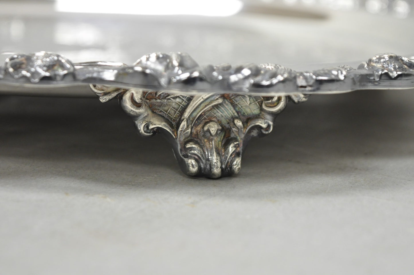 Vintage Sheffield English Victorian Oval Silver Plated Footed Bar Tray w/Handles
