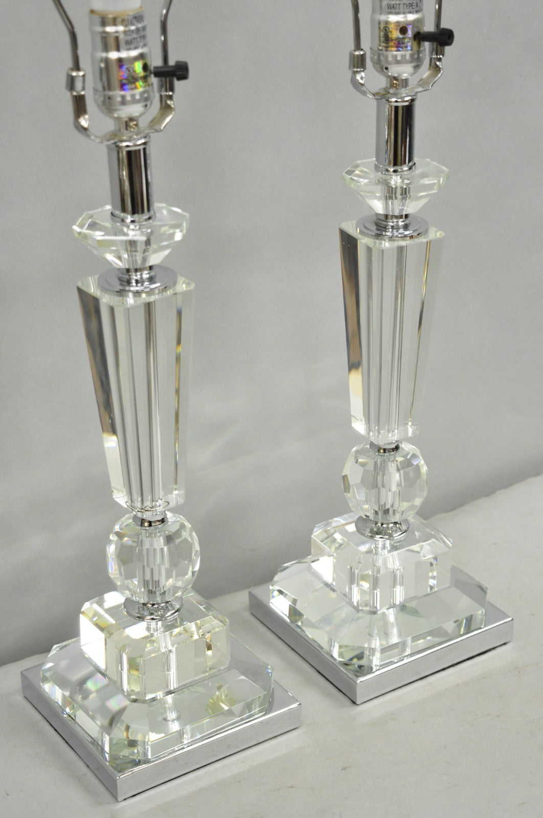 Contemporary Modern Hollywood Regency Glamorous Lead Crystal Table Lamp - a Pair