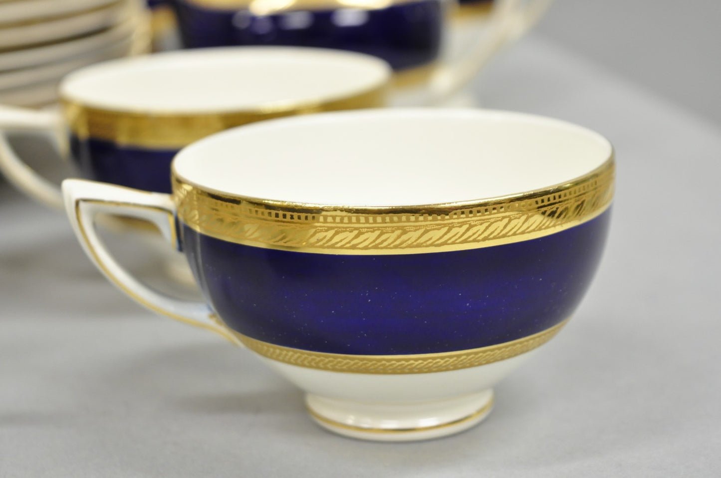 Antique Crown Ducal England Colfax English Regency Cobalt Blue & Gold 41 Pcs
