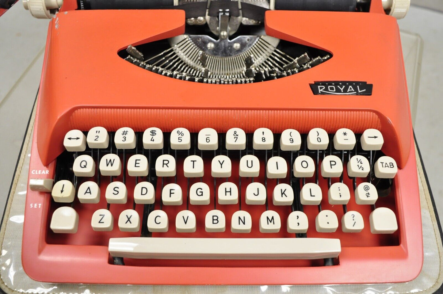 Vintage Royal Holland Parade Coral Red Mid Century Modern Typewriter in Case
