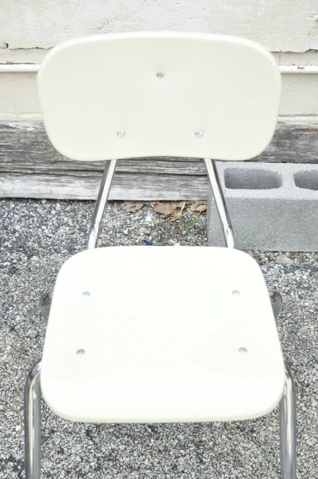 Vintage Molded Plastic Chrome Metal Base Stacking School Side Chairs - Set of 4
