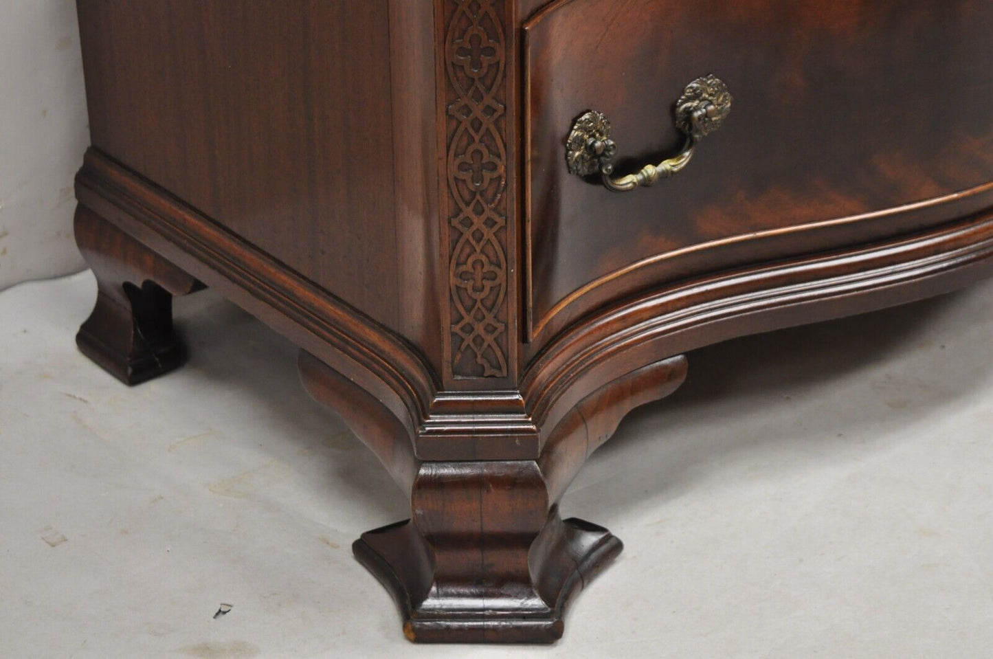 Vintage W&J Sloane Chinese Chippendale Mahogany Serpentine Tall Chest Dresser