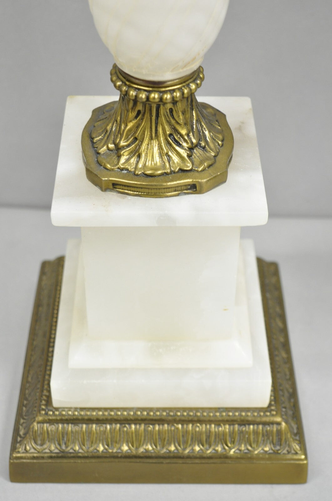 Vintage French Empire Alabaster Column Brass Metal Candelabra Table Lamps - Pair