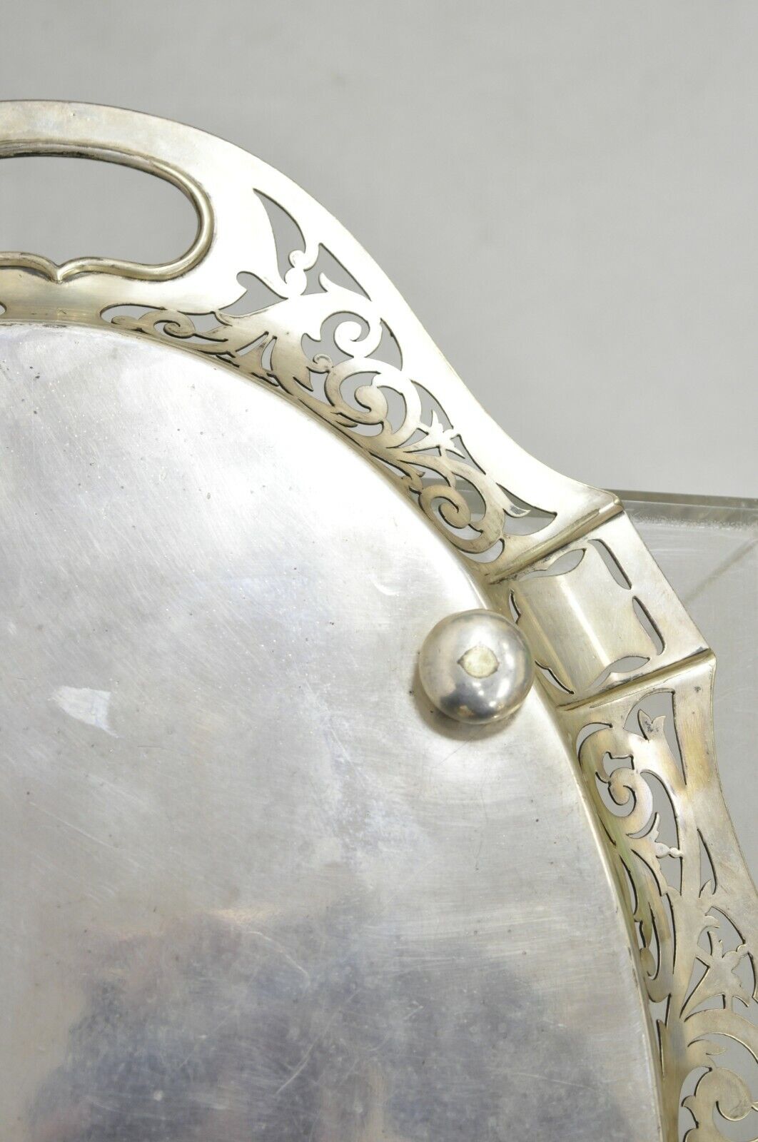 Antique D & H England 24" Silver Silver Plated Pierced Scalloped Platter Tray