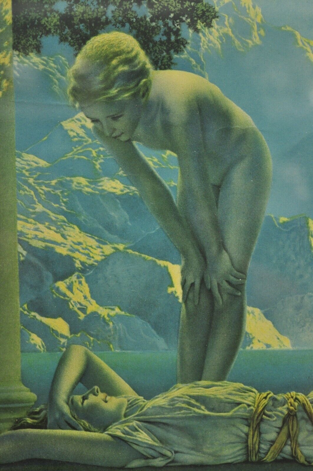 Antique Maxfield Parrish Framed Lithograph Print "Daybreak" House of Art NY 5484