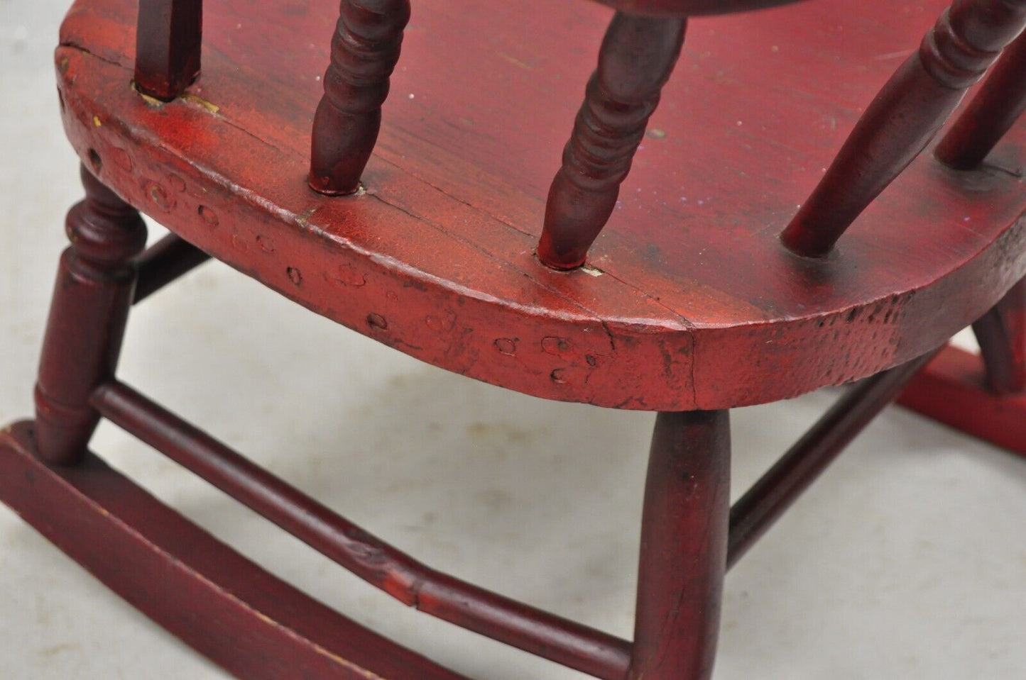Antique American Primitive Spindle Back Small Child's Rocker Rocking Chair
