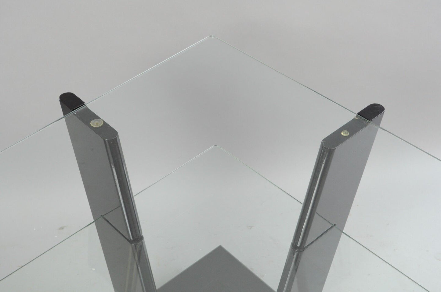 Pair of Contemporary Modern Black Lacquer & Glass 3 Tier End Tables Sculptural