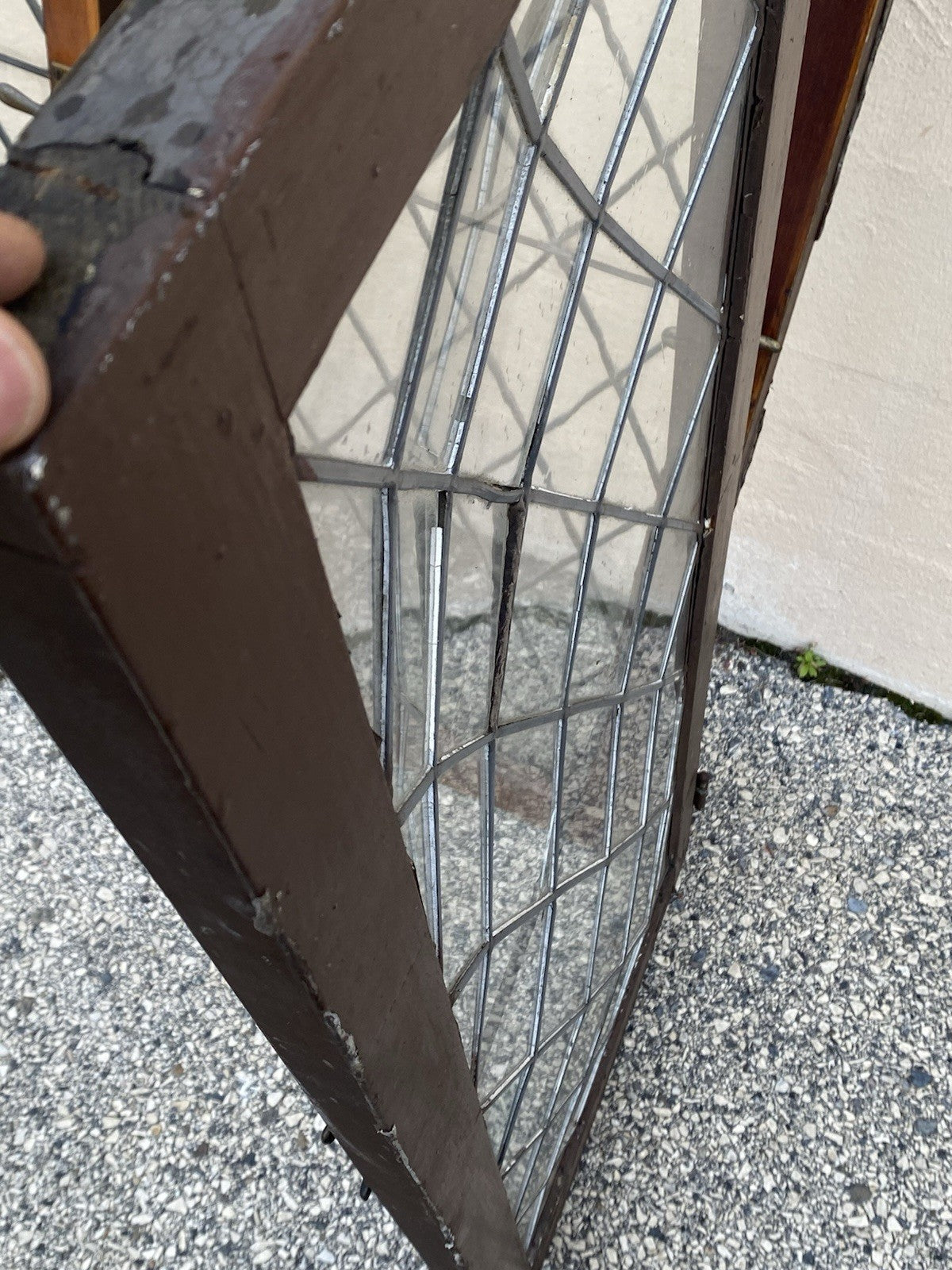 Antique Arts & Crafts Diamond Lattice Leaded Glass Windows in Frame - Set of 4