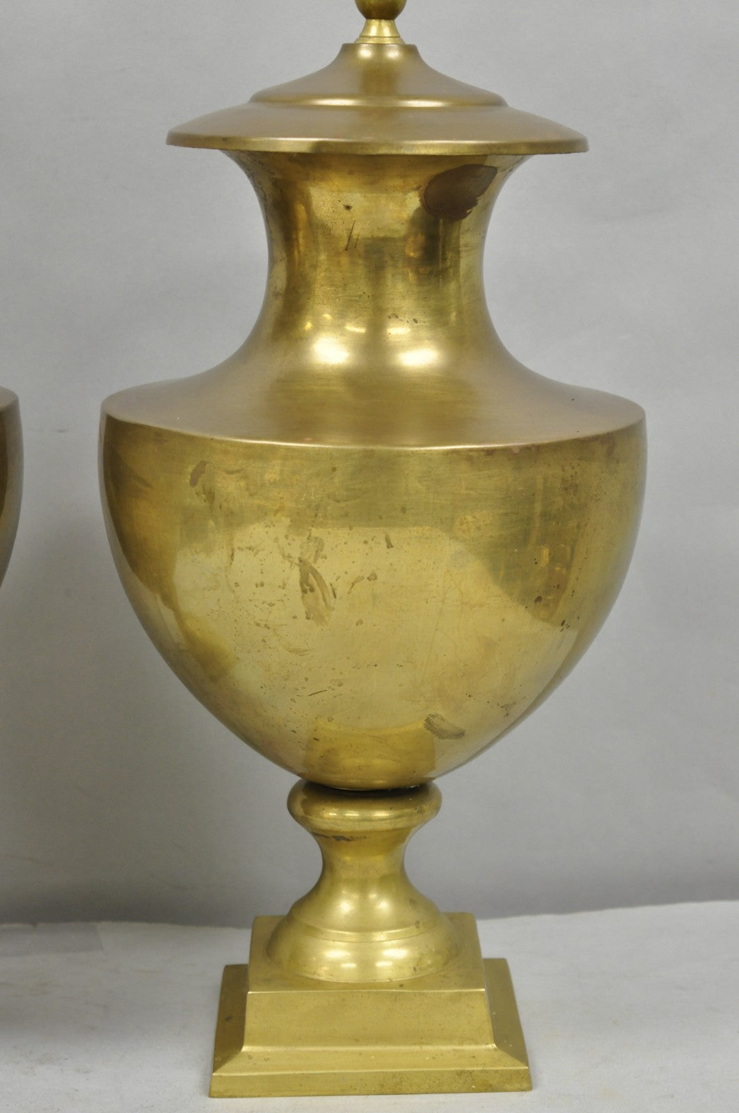 Vintage Hollywood Regency Patinated Brass Jardiniere Urn Table Lamps - a Pair