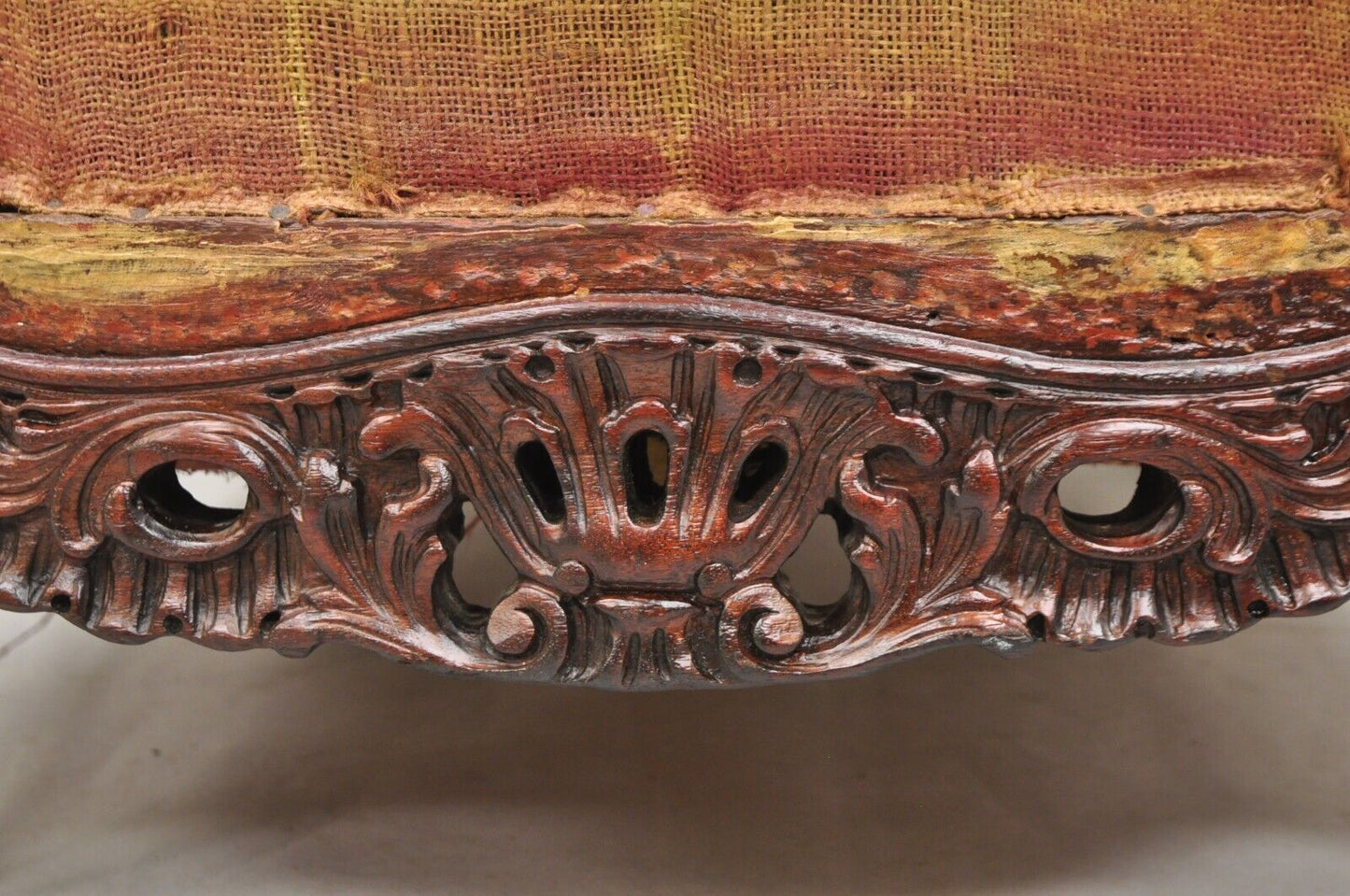 Antique French Art Nouveau Carved Mahogany Bergere Club Lounge Arm Chair