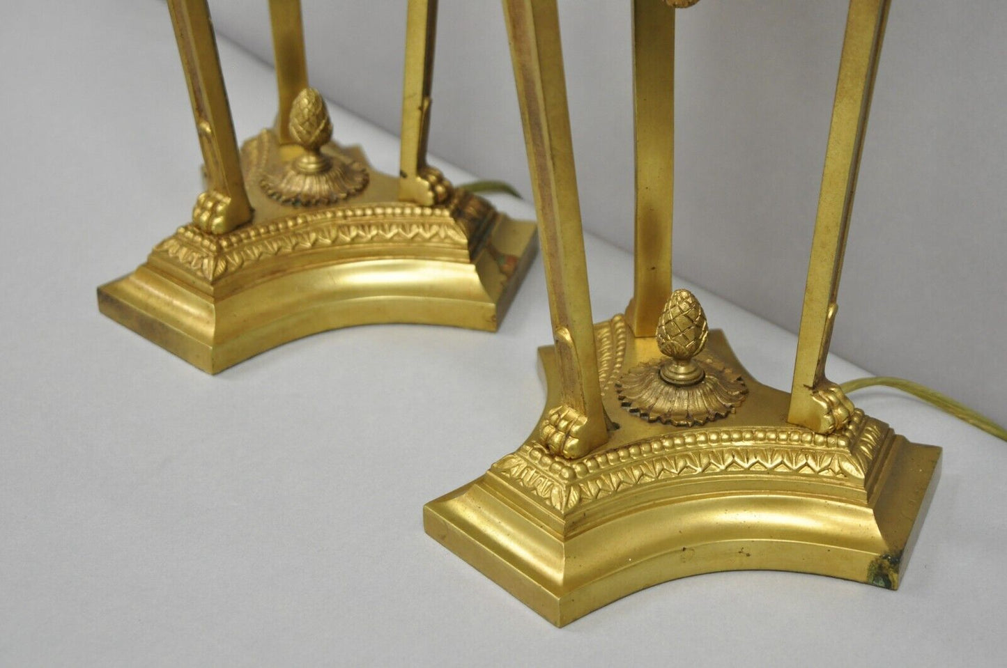 Vintage French Empire Style Figural Woman Black & Gold Brass Table Lamps - Pair