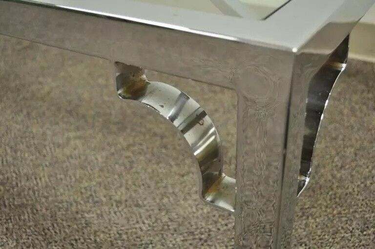 Mid Century Modern Chrome X-Frame Glass Top Hollywood Regency Coffee Table