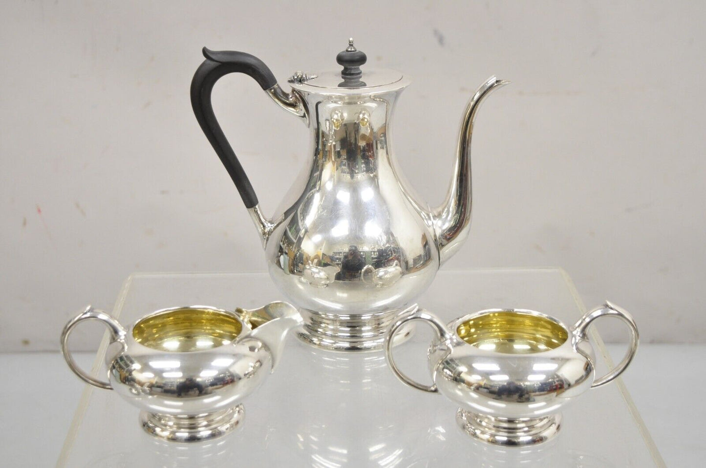 Antique Birks Regency Plate Silver Plated Tea Pot Set - 3 Pc Set