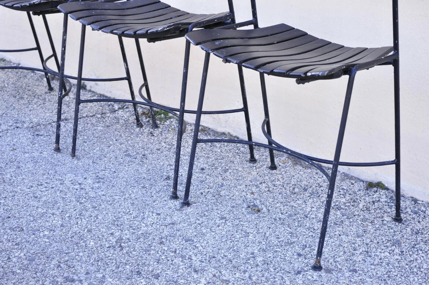 Arthur Umanoff Mid Century Modern Rattan Wrought Iron Dining Chairs - Set of 4