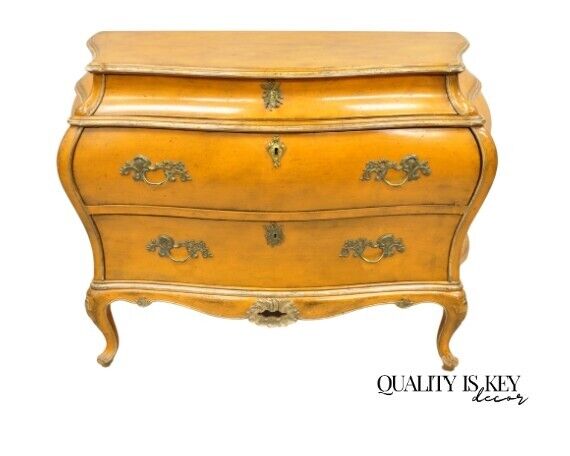 Antique Italian Rococo Orange Painted Bombe Commode Chest of Drawers