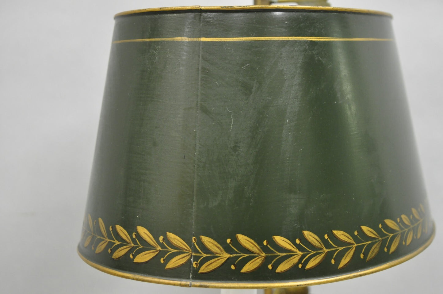Antique French Empire Bronze Swans Green Tole Metal Shade Bouillotte Table Lamp