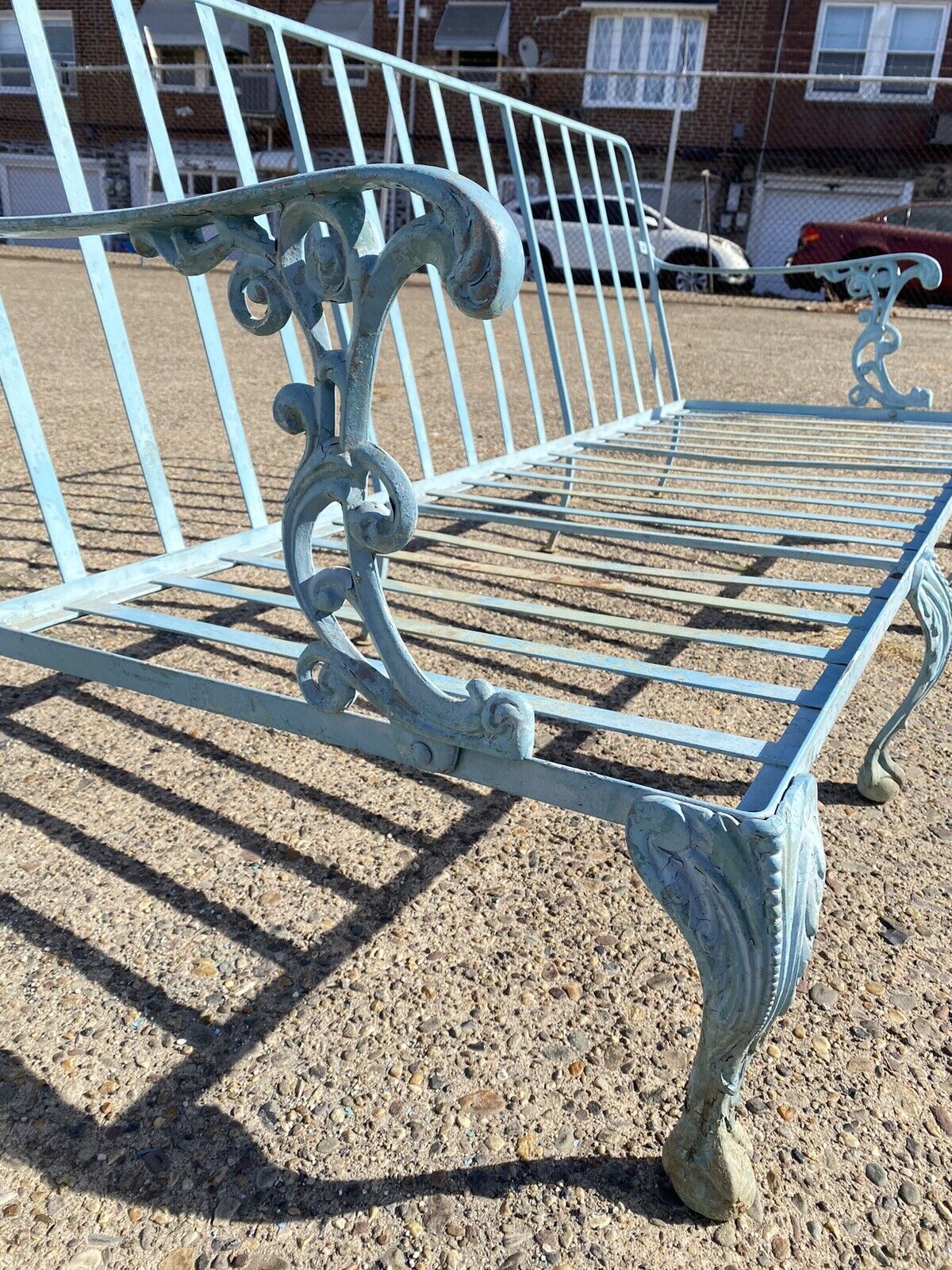 Vintage Molla Cast Aluminum Victorian Style Blue Painted Garden Patio Sofa
