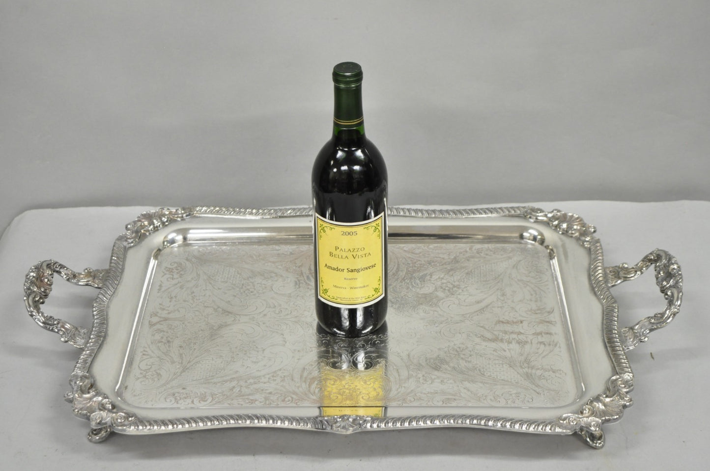 Vintage English Sheffield Victorian Silver Plated Twin Handle Bar Serving Tray