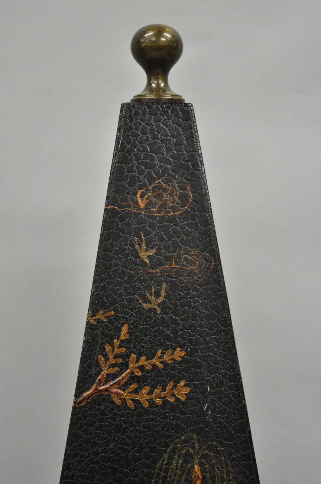 Castillian Imports Chinoiserie Black Lacquer Oriental Painted Obelisk Pyramid