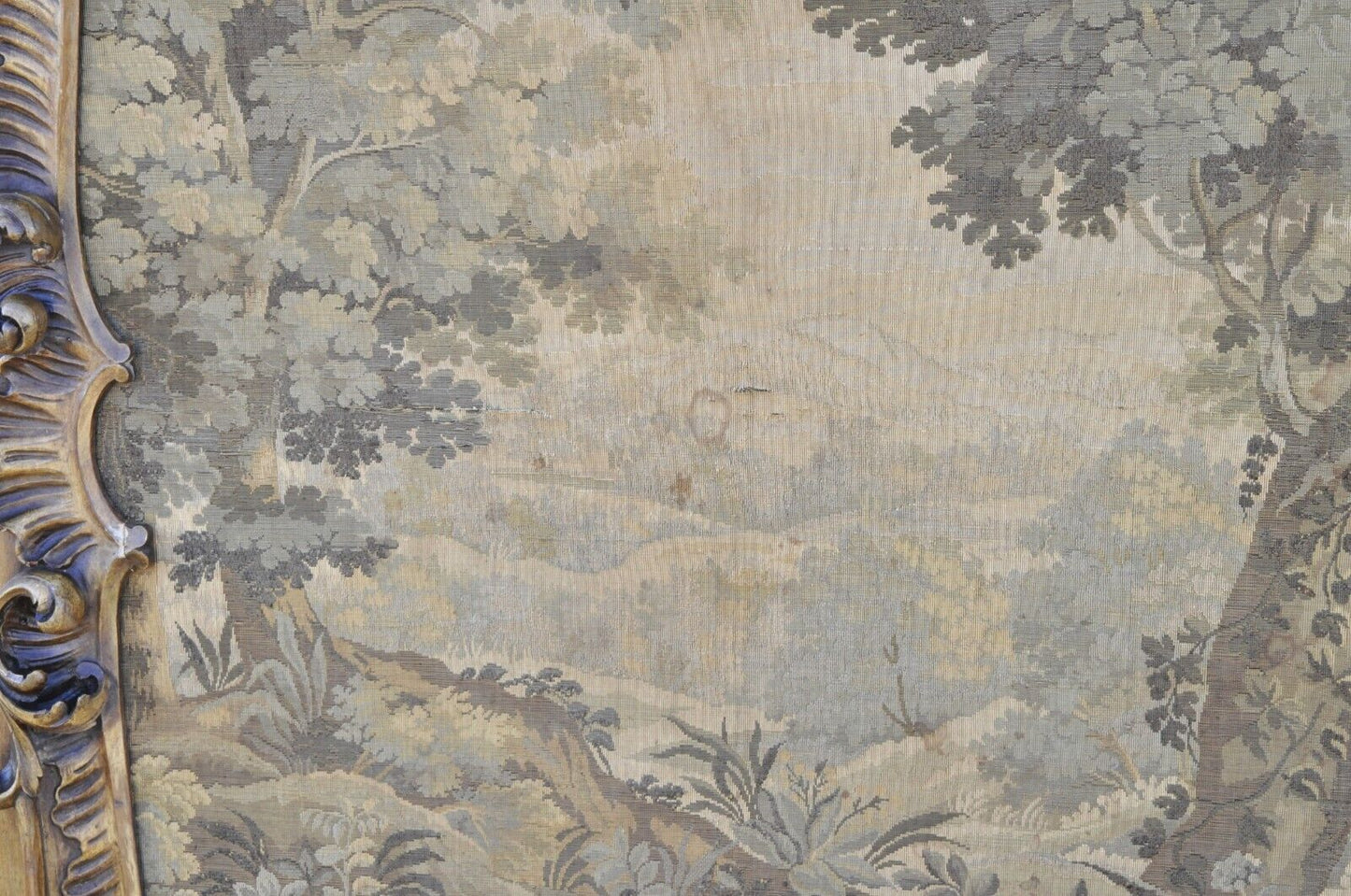 Antique French Louis XV Style Large Overmantle Trumeau Mirror with Tapestry