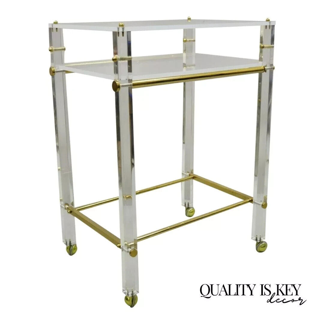 Vintage Mid Century Modern Lucite & Brass Rolling Bar Cart Tall Side Table