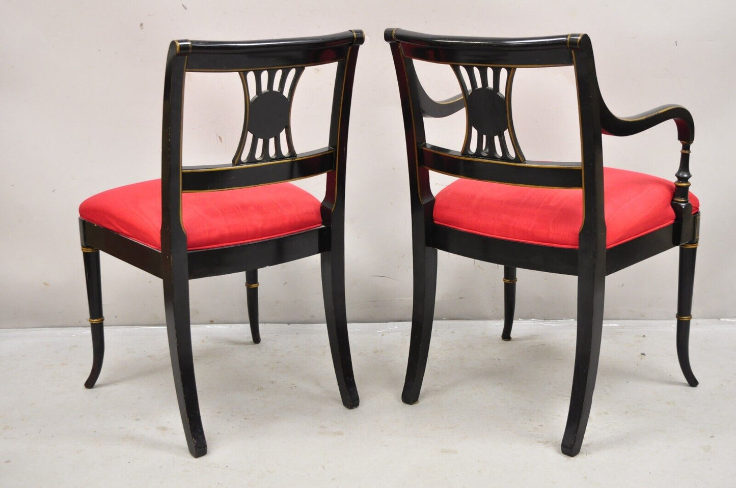 Union National Chinoiserie English Regency Black Painted Dining Chair - Set of 6