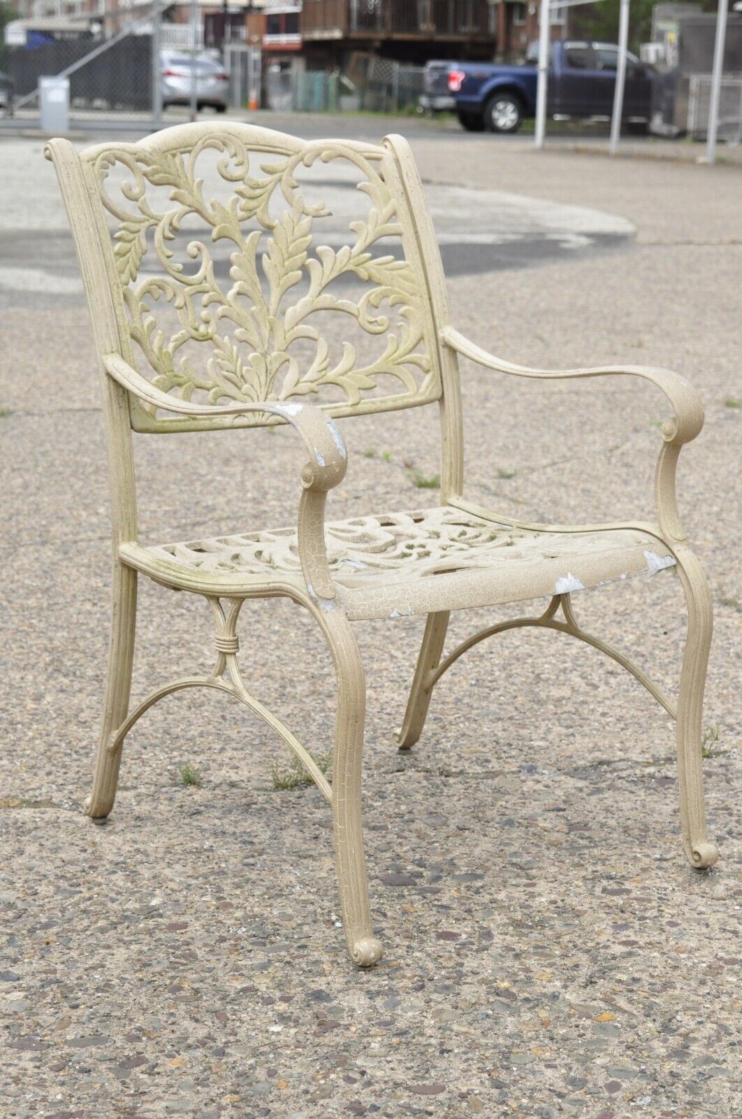 Cast Aluminum Leafy Scroll Outdoor Patio Dining Arm Chairs - Set of 4