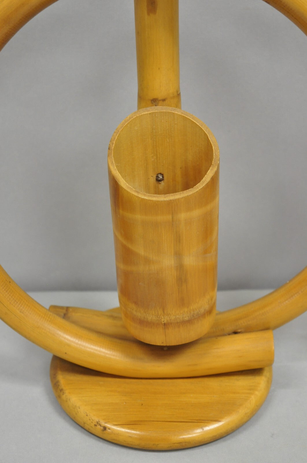 Vinatge Mid Century Modern Bentwood Bamboo Tiki Rattan Hoop Table Lamps - a Pair