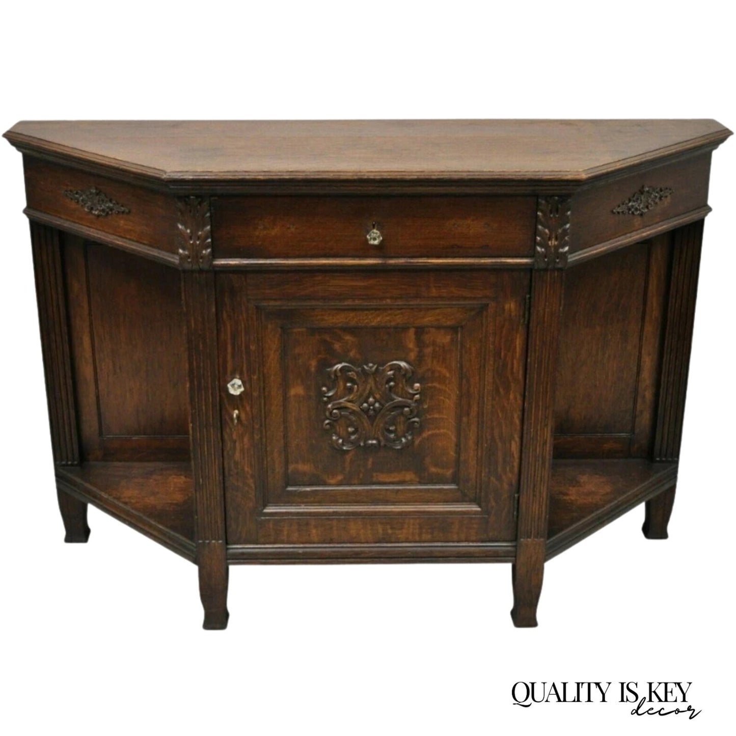 Antique French Renaissance Oak Wood Sideboard Buffet Console Table Cabinet