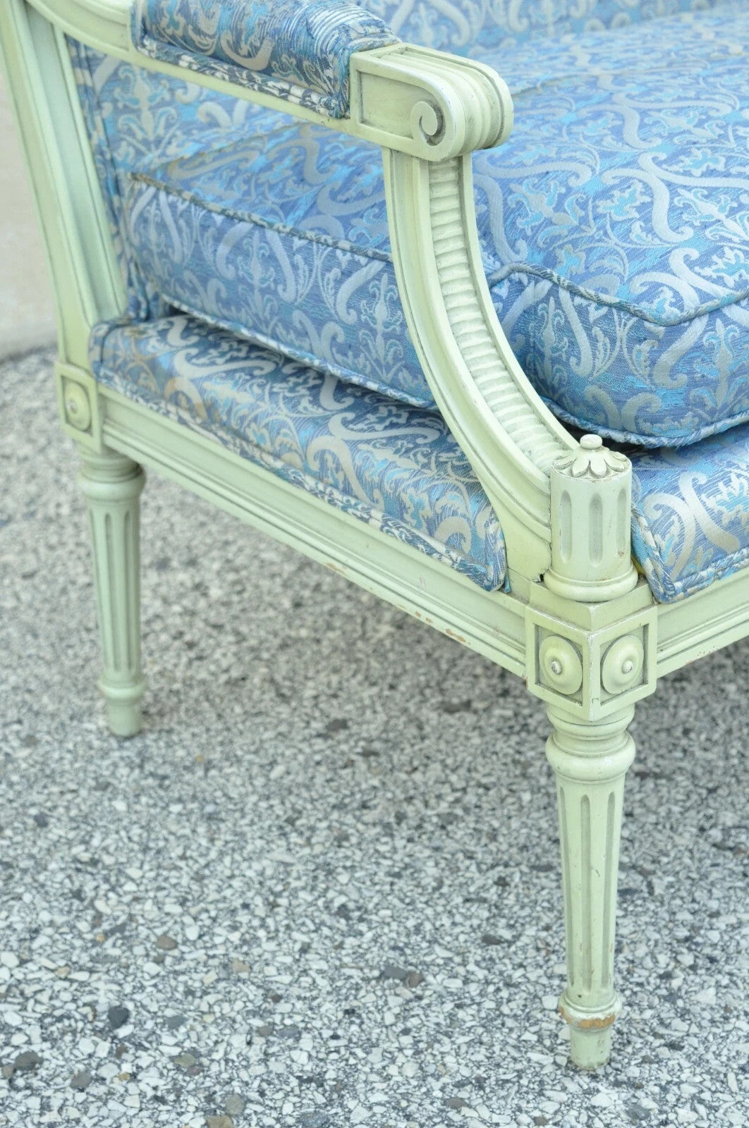 Vintage French Louis XVI Style Hollywood Regency Green Blue Settee Loveseat Sofa