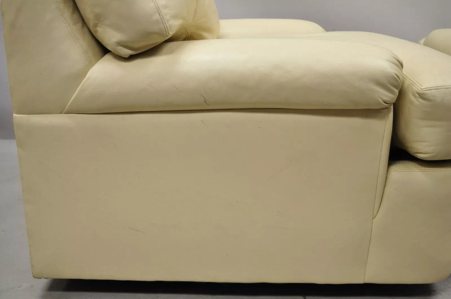 Directional Milo Baughman Swivel Beige Leather Club Lounge Arm Chairs - a Pair