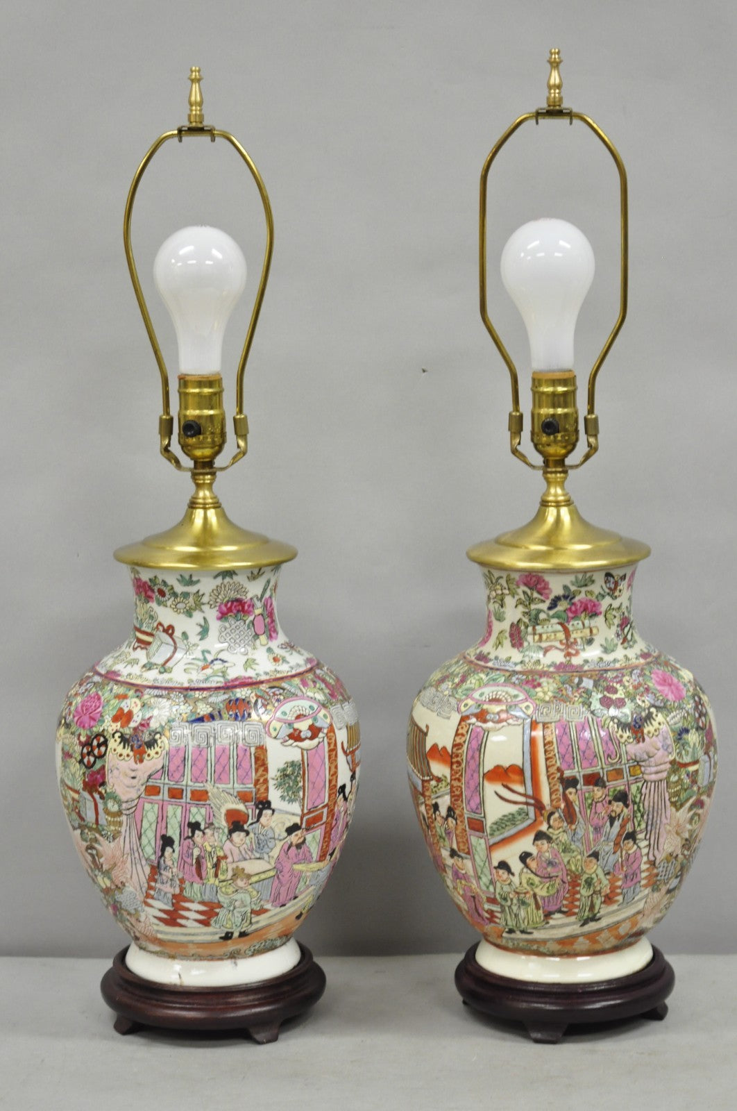 Vintage Oriental Porcelain Chinese Ginger Jar Chinoiserie Table Lamps - a Pair