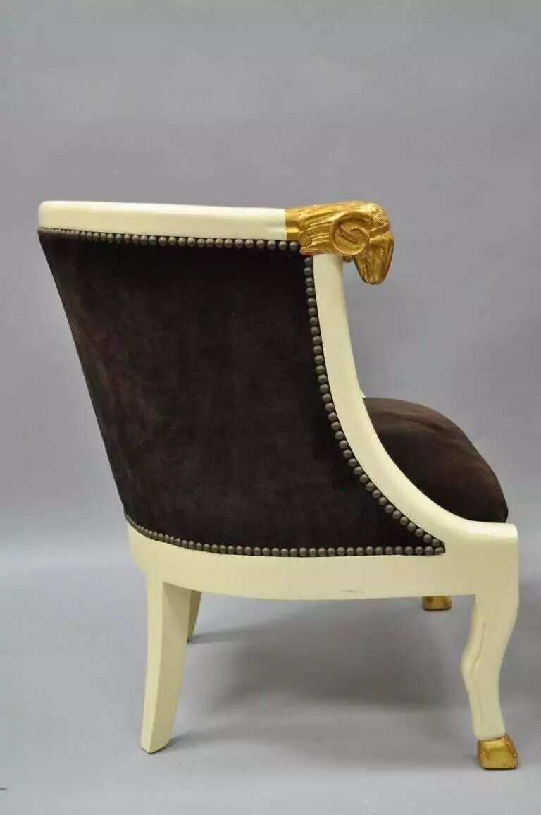 Vintage Regency Neoclassical Style Ram's Head Hoof Feet Club Chairs - a Pair