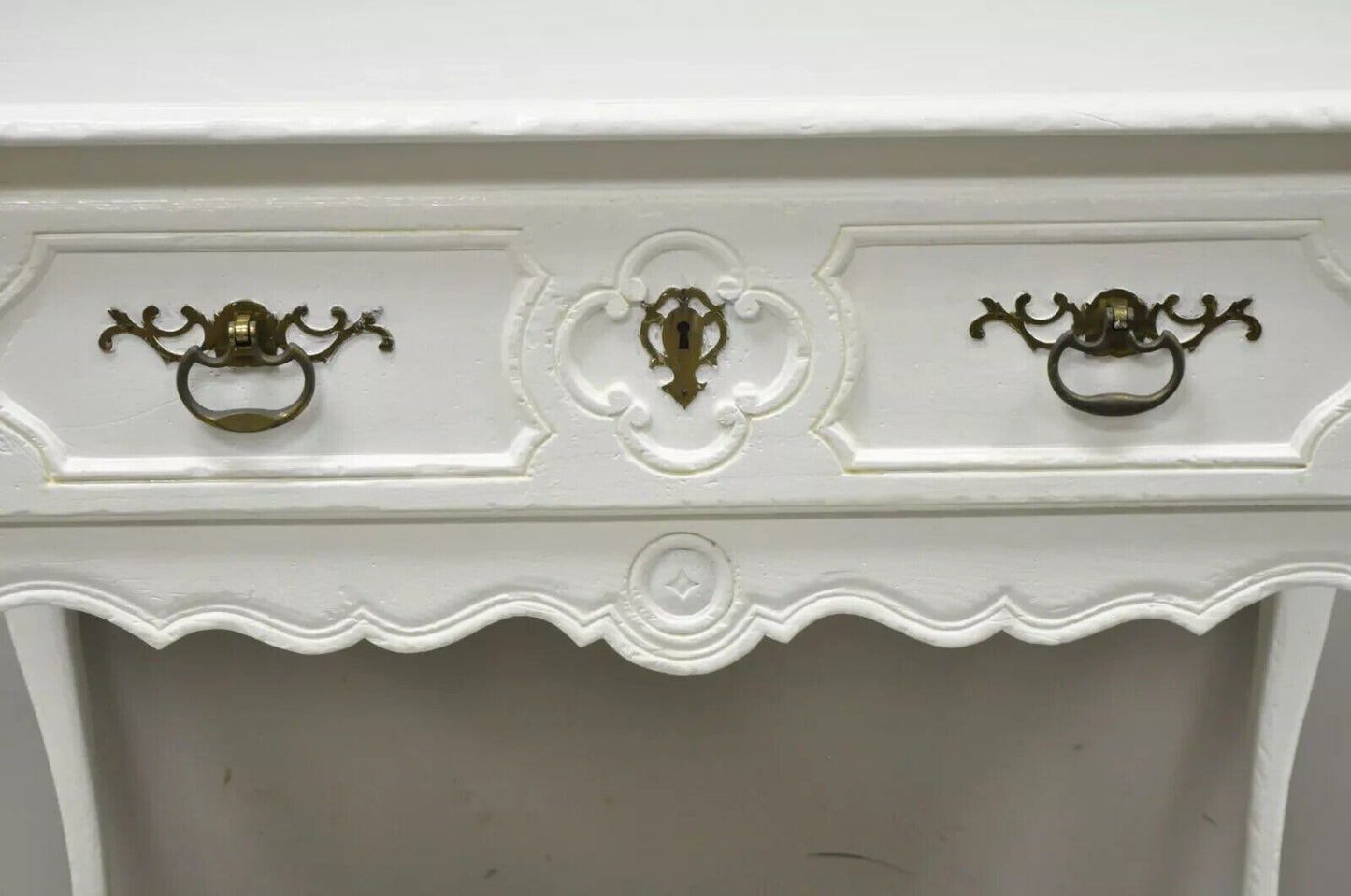 Vintage Baker French Country Regency Hoof Foot White One Drawer Console Table