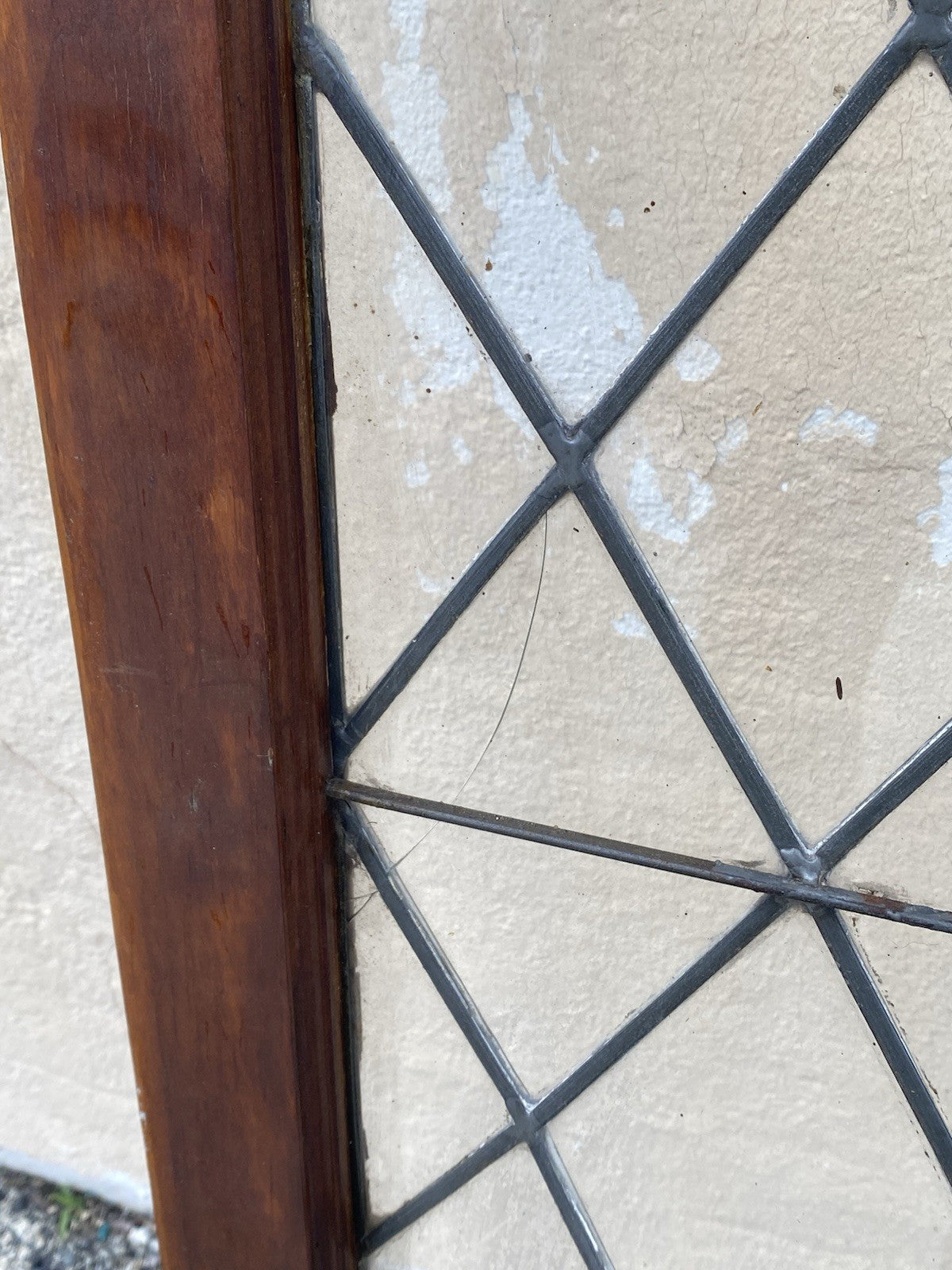 Antique Arts & Crafts Diamond Lattice Leaded Glass Windows in Frame - Set of 4