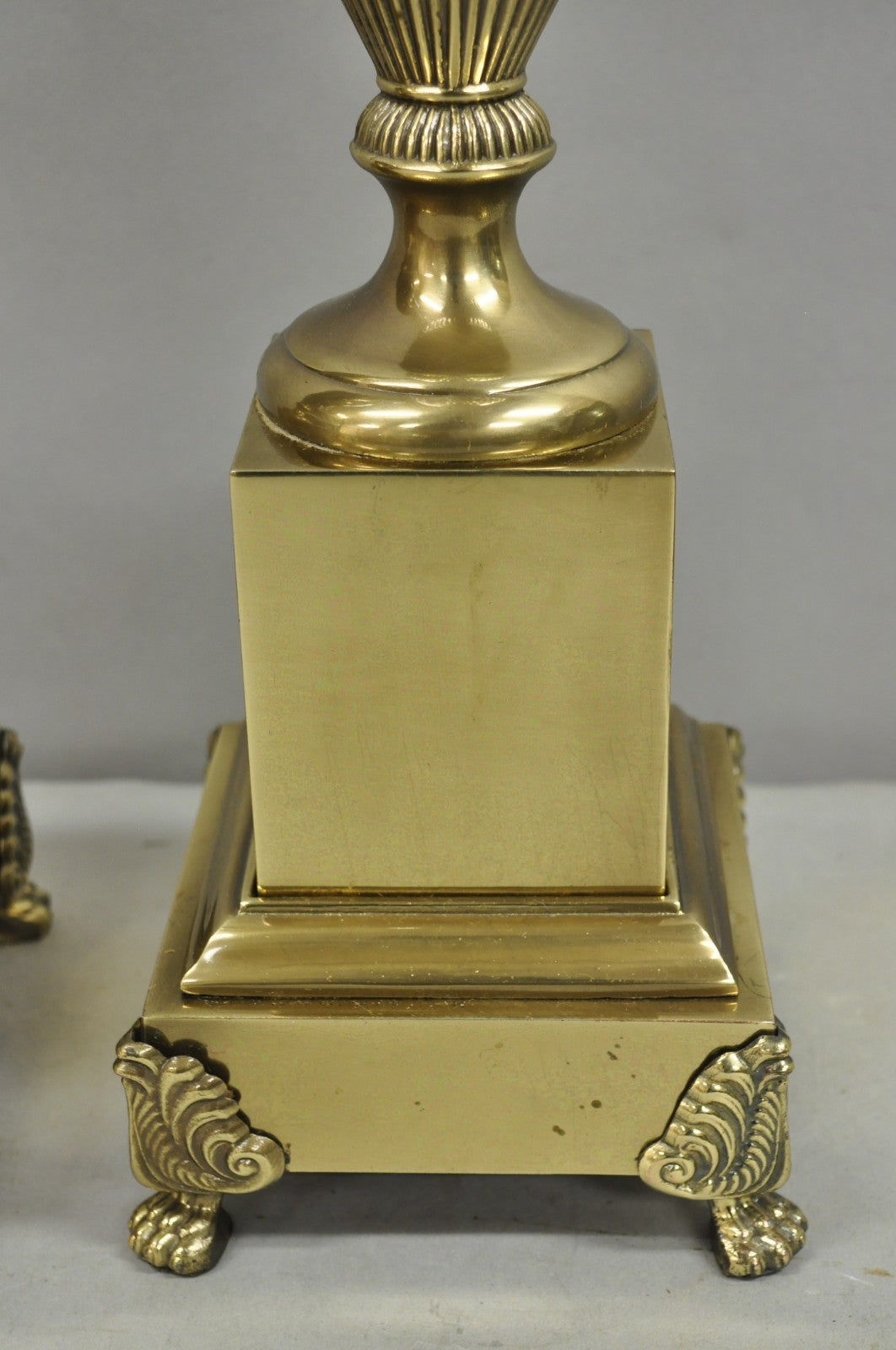 Vintage French Empire Neoclassical Brass Urn Form Table Lamps by Tyndale - Pair