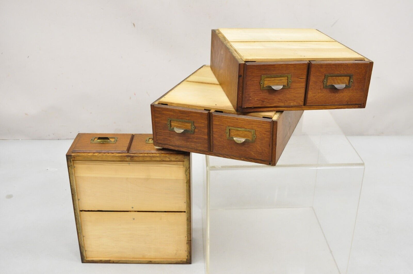 Antique Weis Mission Arts & Crafts Oak Stacking Letter File Cabinet - 3 Stack
