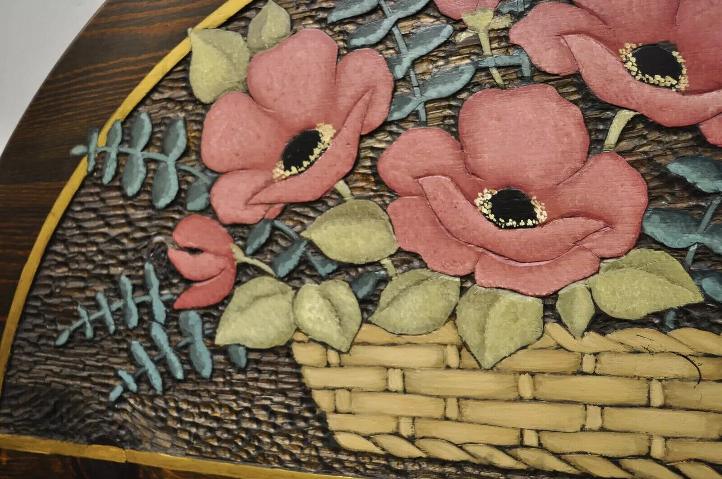 Country French Hand Carved Pine Flower Bouquet Wall Art Panel Plaque - a Pair