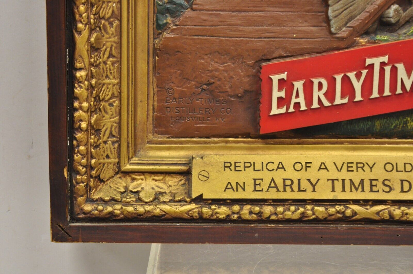 Vintage Early Times Kentucky Bourbon Whiskey Plaster Replica Art Painting Plaque