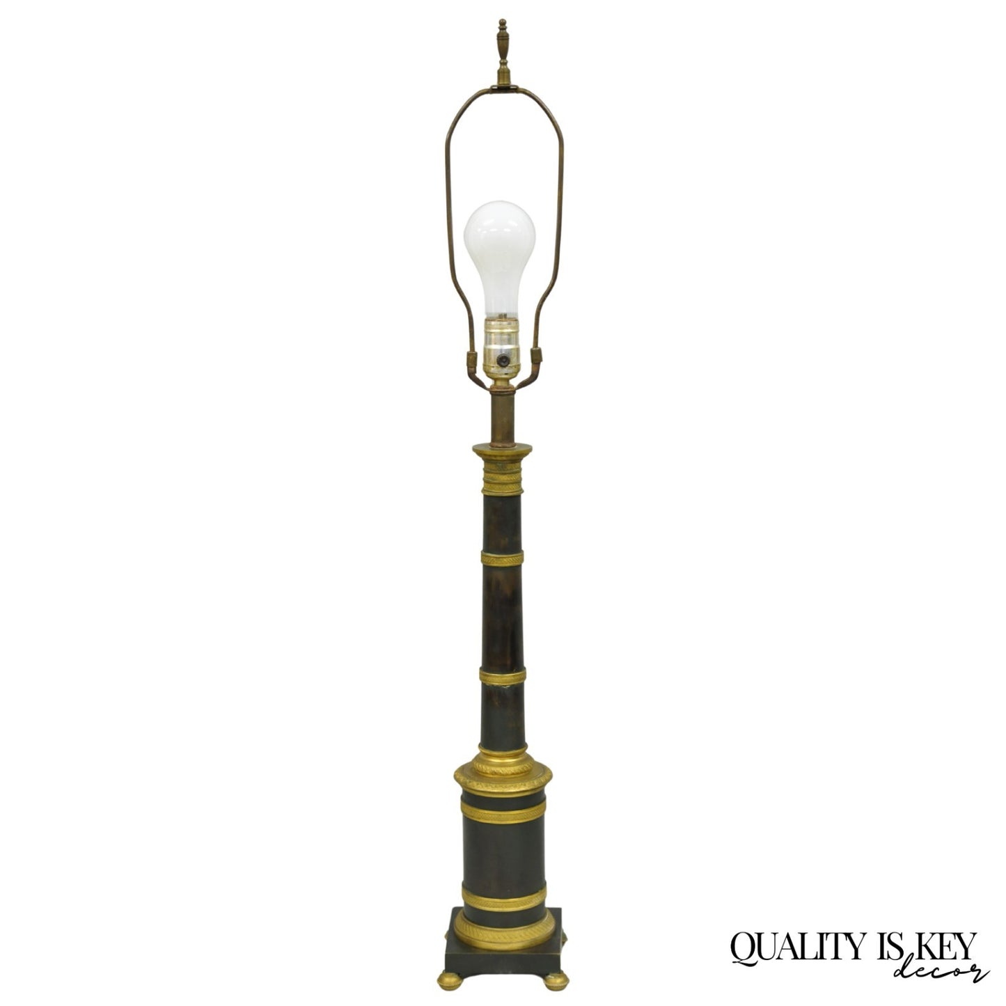 Antique French Empire Patinated Bronze Candlestick Column Bouillotte Table Lamp