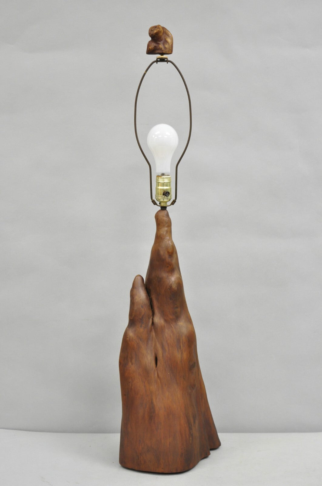 Vintage Mid Century Modern Sculpted Teak Root Wood Driftwood Organic Table Lamp