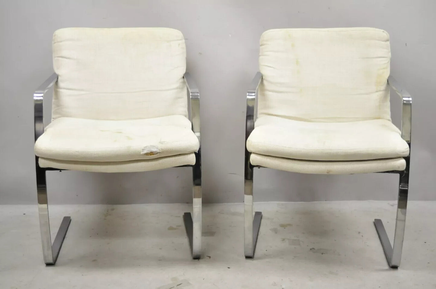 Mid Century Modern BRNO Style Chrome Cantilever Lounge Arm Chairs (A) - a Pair