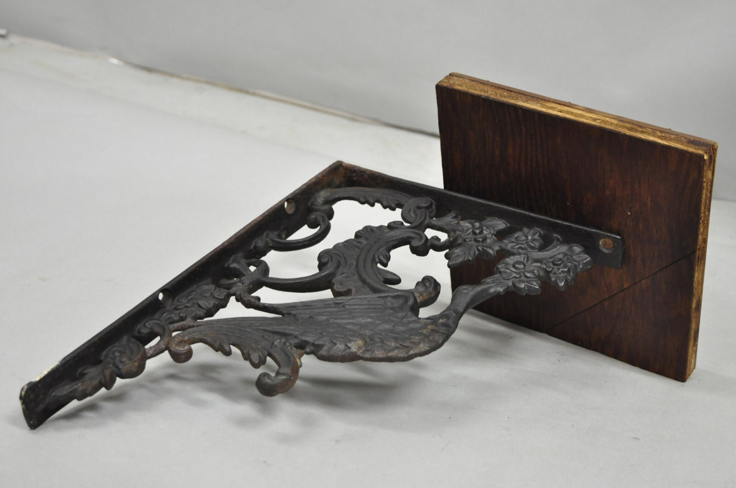 Antique Art Nouveau Cast Iron Figural Phoenix Bird Wall Shelf Brackets - a Pair