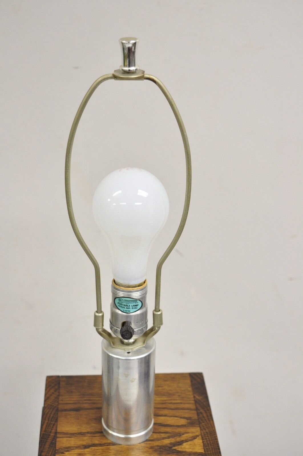 Vintage Mid Century Modern Oak Wood & Double Sided Mirror Cubist Table Lamp