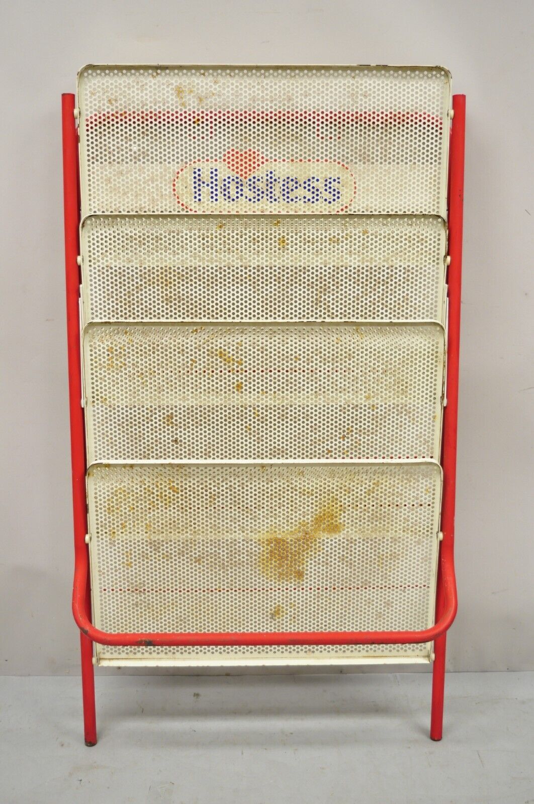 Vintage Hostess Red Metal Perforated 4 Shelf Folding Display Shelf Stand
