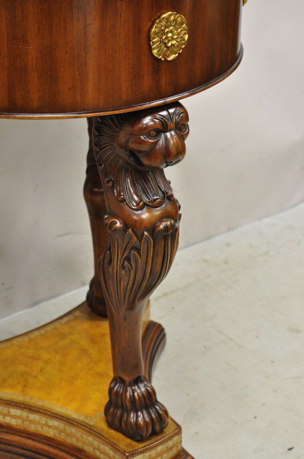Maitland Smith Regency Style Mahogany Carved Lion Cellaret Planter Leather Base